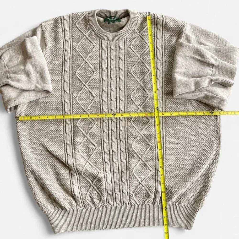 David Taylor Tan Cotton Cable Knit Fisherman Style Pullover Crewneck Sweater XL